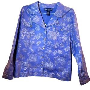 SUSAN GRAVER Periwinkle Blue & Silver Jean Jacket Casual Button-Up SZ XLARGE EUC